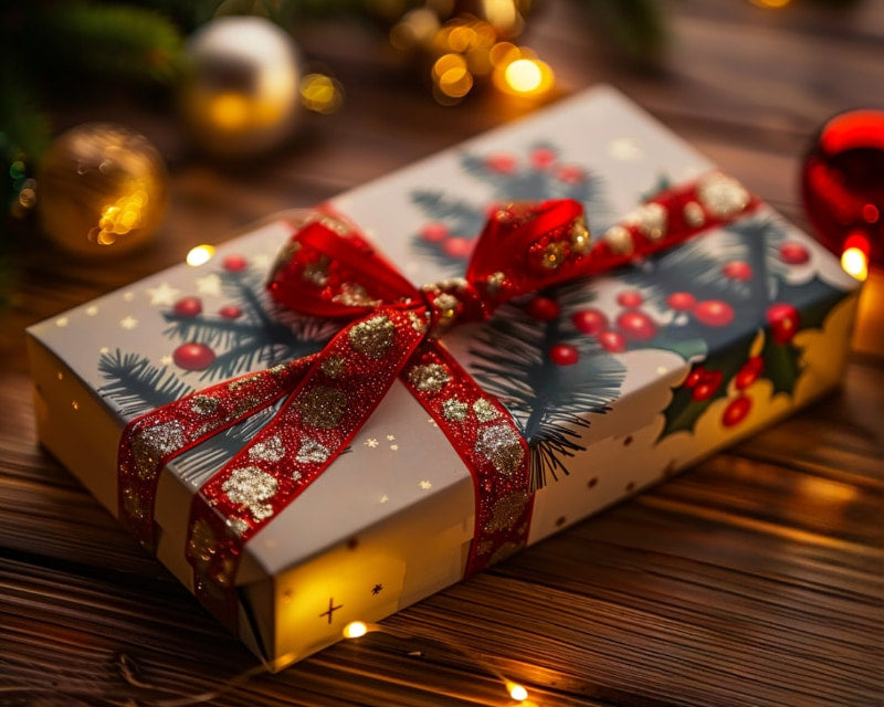 Elegant long paint-by-numbers gift box tied with a ribbon — a cozy, creative gift moment.