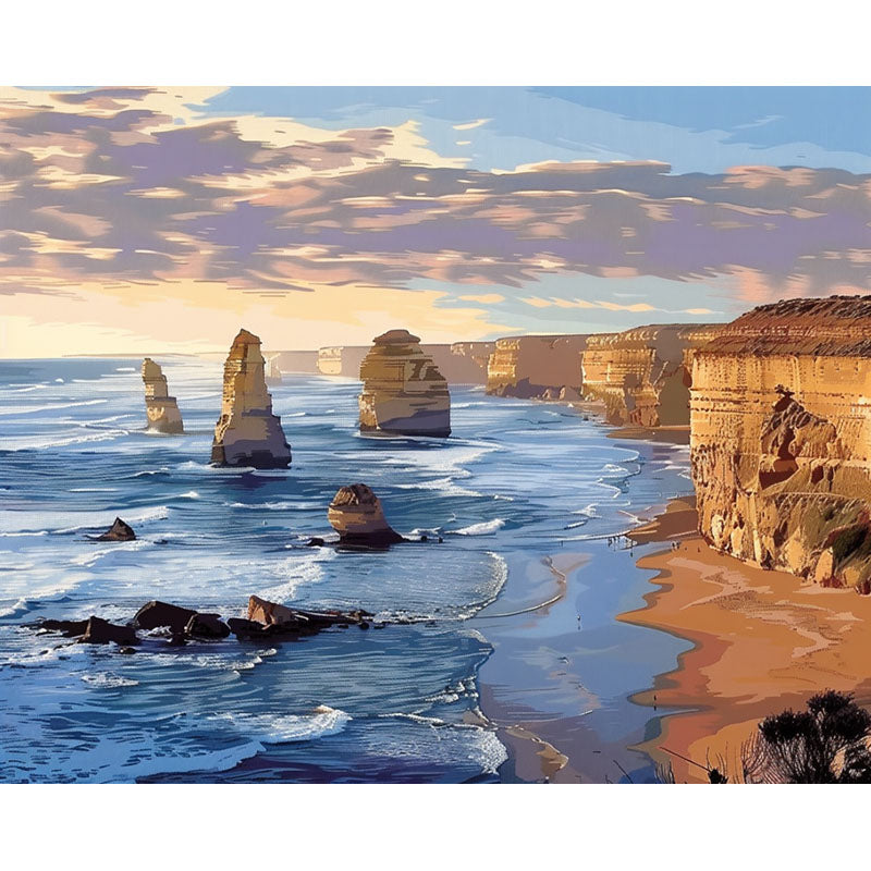 Painting of the Twelve Apostles limestone stacks in Victoria, Australia.
