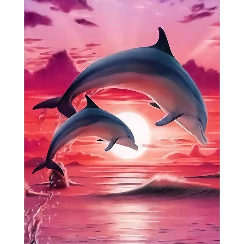 Sunset Dolphins Dance – Paint by Numbers - My Store