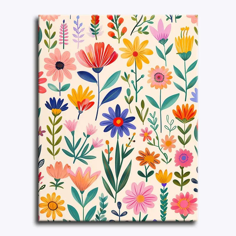 Canvas print with a colorful floral pattern on a beige background
