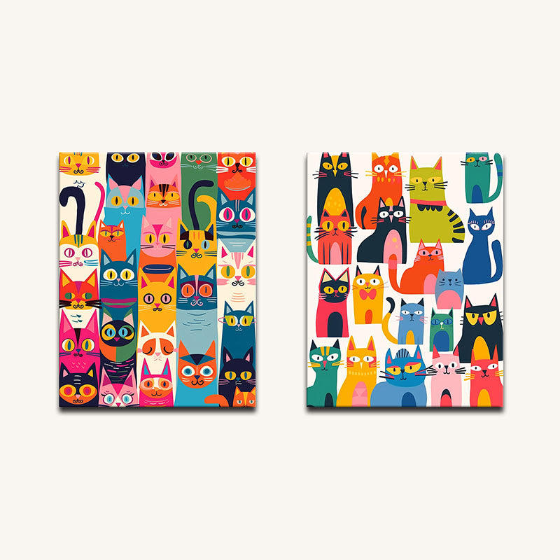 Two notebooks with colorful cat pattern on a white background
