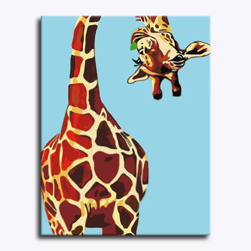 Canvas print of a stylized giraffe on a blue background