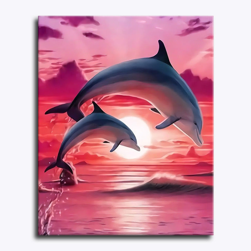 Sunset Dolphins Dance – Paint by Numbers - My Store