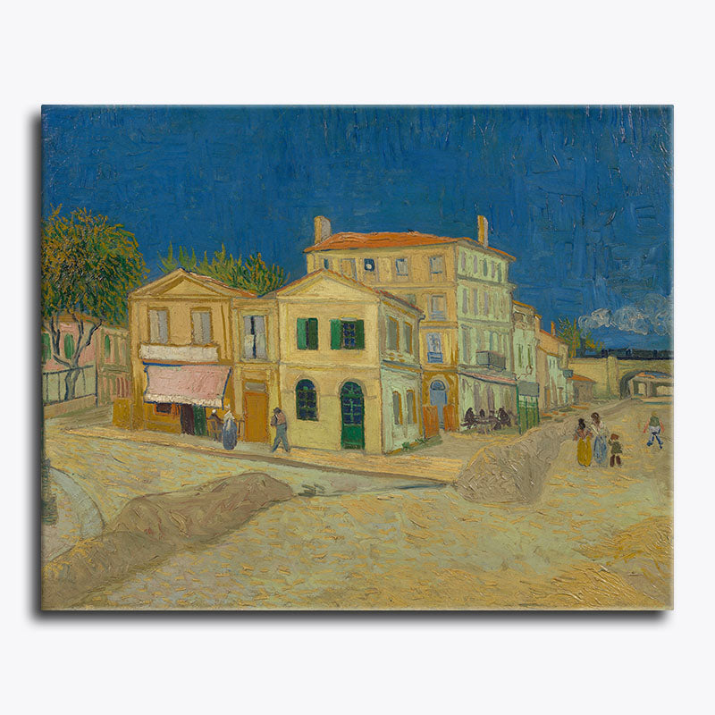 Painting of a street scene with buildings and people, likely from the Impressionist era.