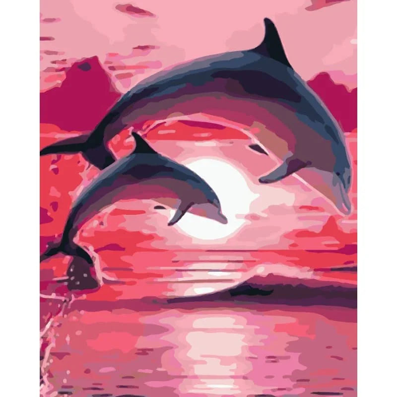 Sunset Dolphins Dance – Paint by Numbers - My Store
