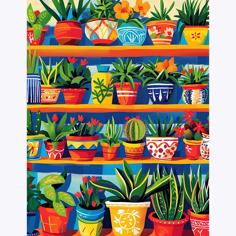 Vibrant Plant Shelf – Paint by Numbers