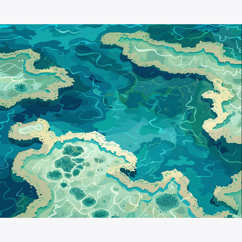 Artistic depiction of a topographic map with blue and green colors