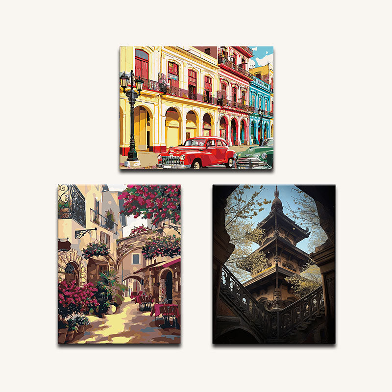 Old Town Views Framed Bundle – Paint by Numbers 3pc Set