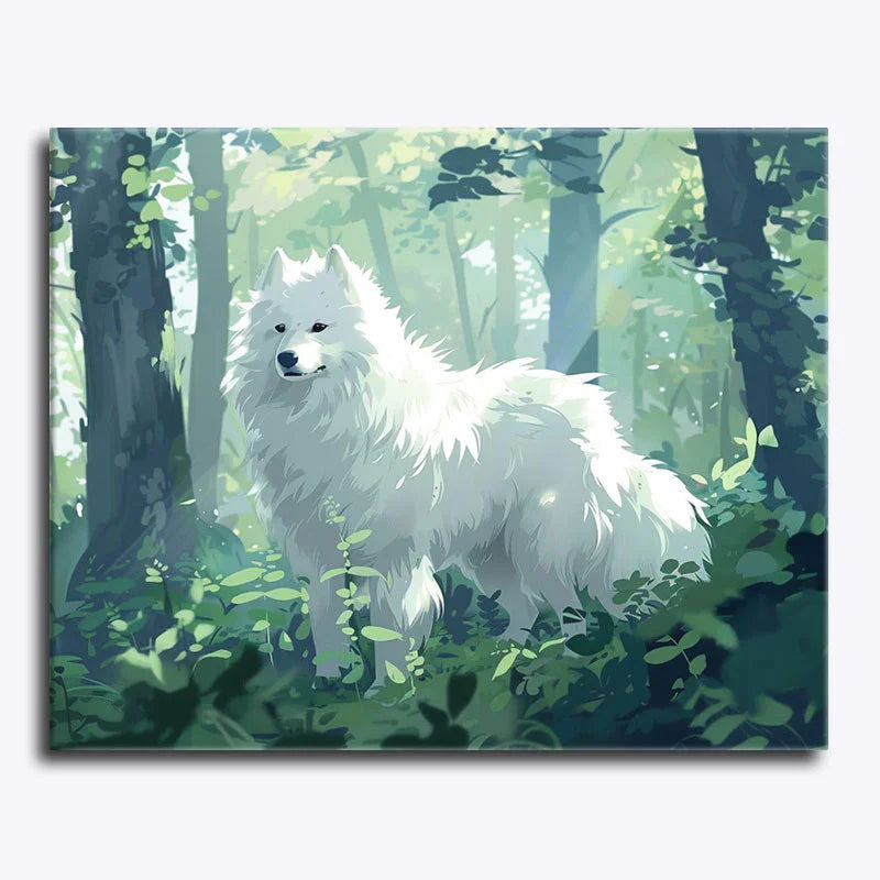 White wolf in a forest setting