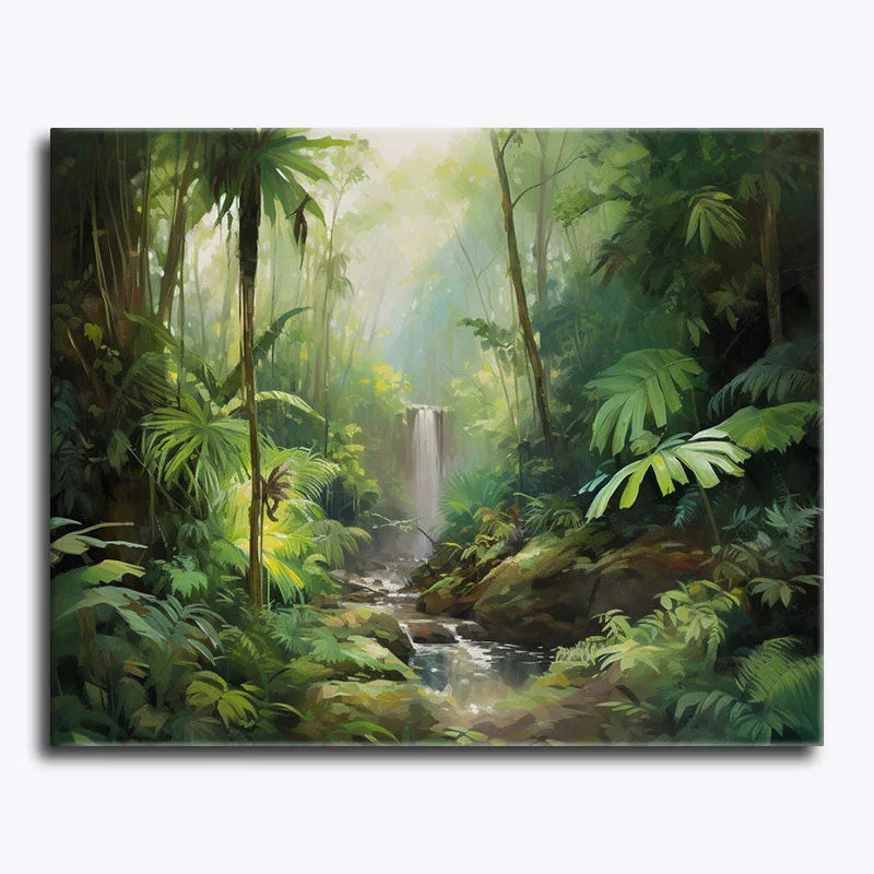 Painting of the Queensland Rainforest with a waterfall