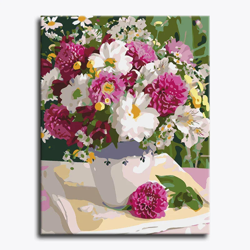 Floral painting with a vase of flowers on a table