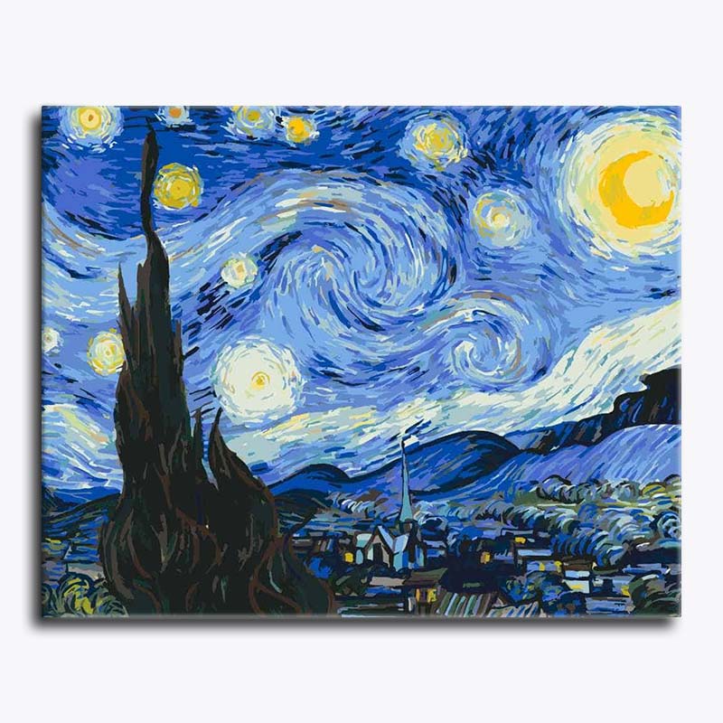 Starry Night painting by Vincent van Gogh on a white background