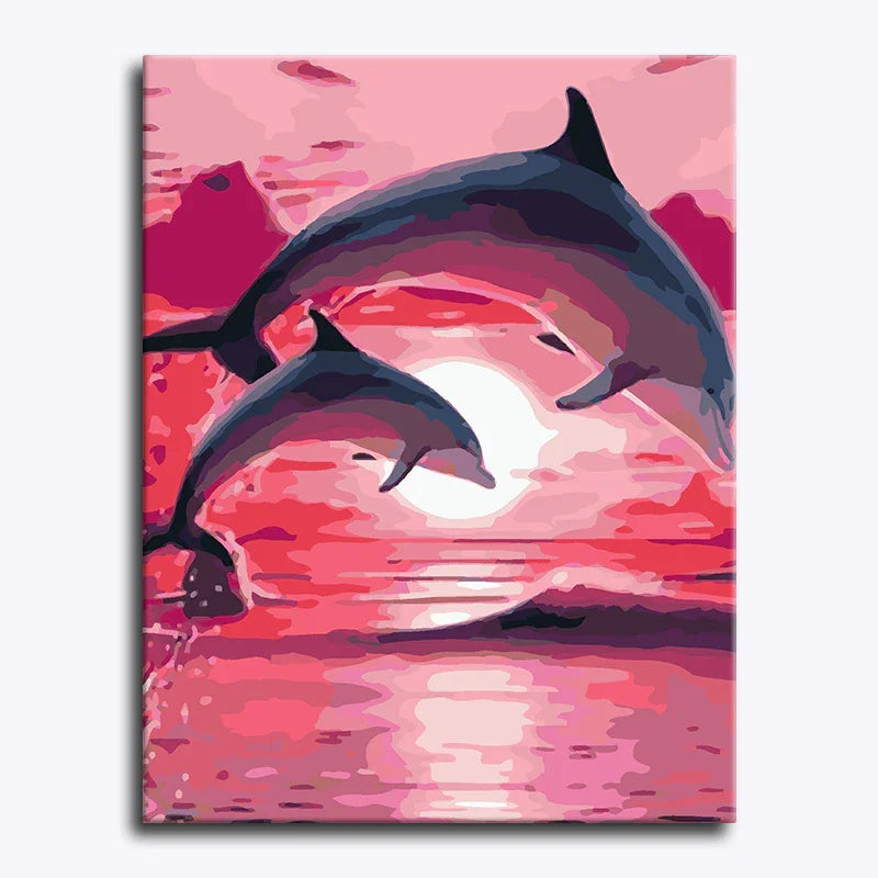 Sunset Dolphins Dance – Paint by Numbers - My Store