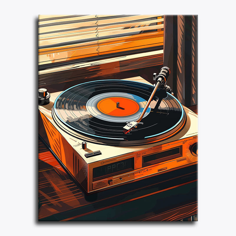 Illustration of a turntable with a record on a white background