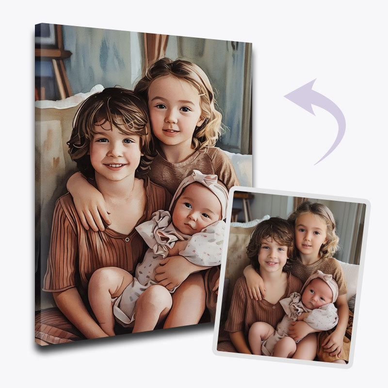 Custom kids and baby portrait paint by numbers kit from photo